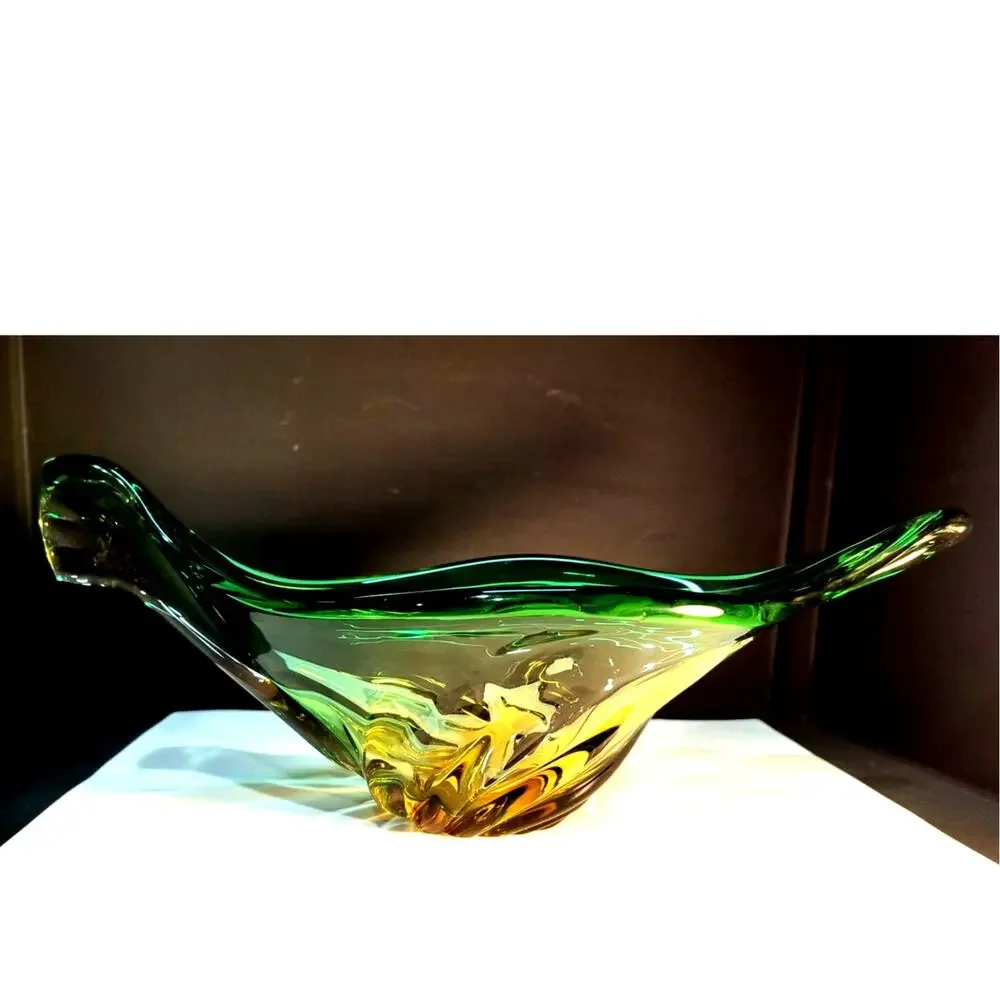 146.  Murano Style Green and Amber Blown Glass dish